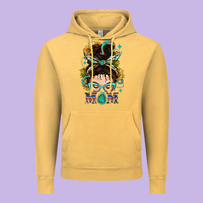 Western Messy Bun Mom With Sunflower Vintage Hoodie Designed By Bundleandbundleshop