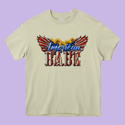American Babe With Sunflowers Heavy Core Tee Designed By Lillyallendesigns