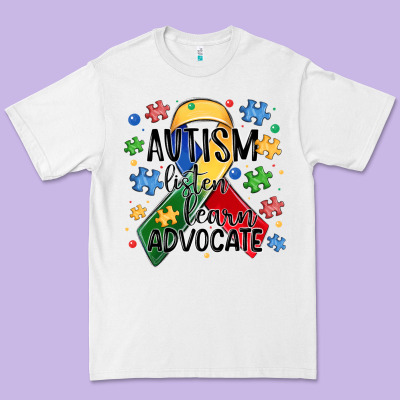 Autism Listen Learn Advocate Premium Tee Designed By Maliassmallbusiness