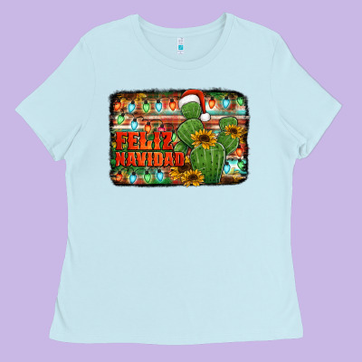 Feliz Navidad Merry Christmas Cactus Ladies Tee Designed By Jasminsmagicworld