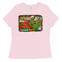 Bubblegum Pink feliz navidad merry christmas cactus Ladies Tee - Jasminsmagicworld
