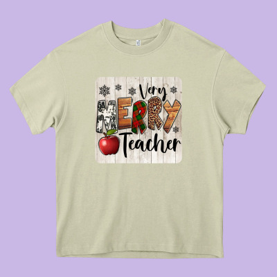 Very Merry Teacher Christmas Coaster Heavy Core Tee Designed By Jasminsmagicworld