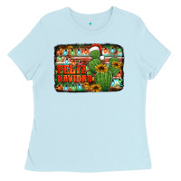 Baby Blue feliz navidad merry christmas cactus Ladies Tee - Jasminsmagicworld
