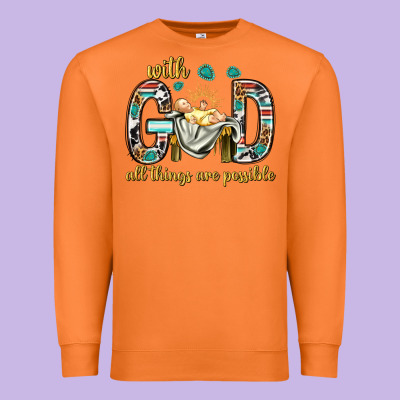 With God All Things Are Possible With Baby Jesus Bbs Premium Sweatshirt Designed By Bundleandbundleshop
