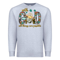 Heather Grey with god all things are possible with baby jesus bbs Premium Sweatshirt - BundleAndBundleShop