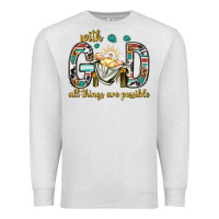 Oatmeal Heather with god all things are possible with baby jesus bbs Premium Sweatshirt - BundleAndBundleShop