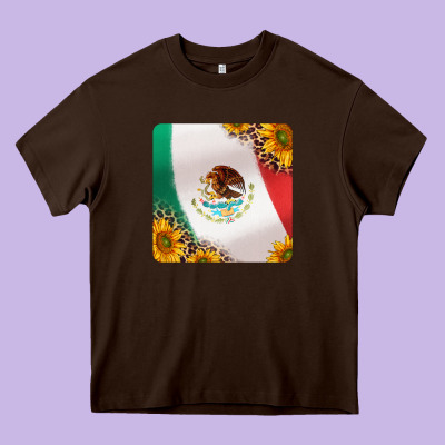 Mexican Flag Sunflowers And Leopard Coaster Heavy Core Tee Designed By Jasminsmagicworld