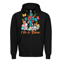 Black He is risen with Cross Easter Day Zipper Hoodie - HowdyJamesFarm