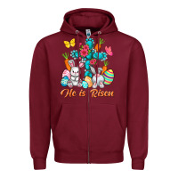 Burgundy He is risen with Cross Easter Day Zipper Hoodie - HowdyJamesFarm