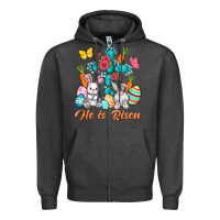 Charcoal Heather He is risen with Cross Easter Day Zipper Hoodie - HowdyJamesFarm