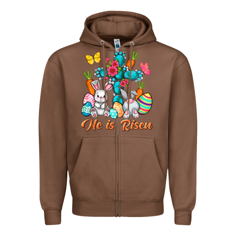 He Is Risen With Cross Easter Day Zipper Hoodie by HowdyJamesFarm | Teevron