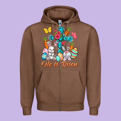 He Is Risen With Cross Easter Day Zipper Hoodie Designed By Howdyjamesfarm