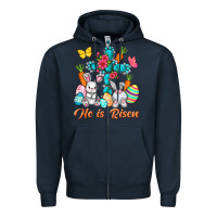 Navy He is risen with Cross Easter Day Zipper Hoodie - HowdyJamesFarm