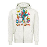 Oatmeal Heather He is risen with Cross Easter Day Zipper Hoodie - HowdyJamesFarm