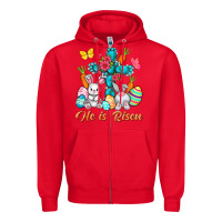 Red He is risen with Cross Easter Day Zipper Hoodie - HowdyJamesFarm