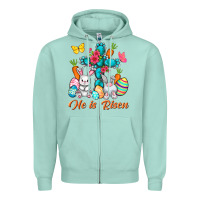 Seafoam He is risen with Cross Easter Day Zipper Hoodie - HowdyJamesFarm