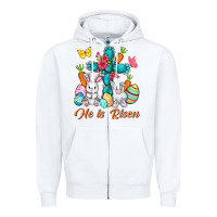 White He is risen with Cross Easter Day Zipper Hoodie - HowdyJamesFarm