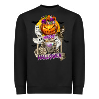 Black Happy Halloween with Skeleton Heavyweight Sweatshirt - texasbilliewilder