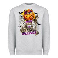 Heather Grey Happy Halloween with Skeleton Heavyweight Sweatshirt - texasbilliewilder