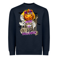 Navy Happy Halloween with Skeleton Heavyweight Sweatshirt - texasbilliewilder