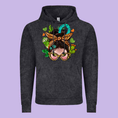 Western  Messy Bun With Cactus Vintage Hoodie Designed By Bundleandbundleshop