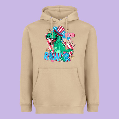 Red White Rawr Heavyweight Hoodie Designed By Fadigitalartstudio