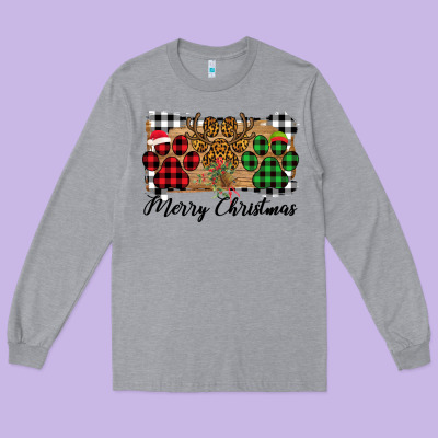 Merry Christmas Paws Long Sleeve Tee Designed By Bettercallsaul