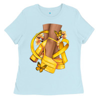 Baby Blue Childhood Cancer diva yellow ribbon Ladies Tee - NancyCooperArtShop