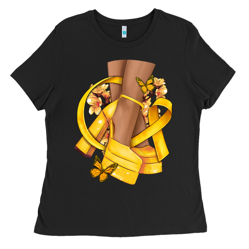 Childhood Cancer Diva Yellow Ribbon Ladies Tee by NancyCooperArtShop | Teevron