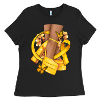 Black Childhood Cancer diva yellow ribbon Ladies Tee - NancyCooperArtShop