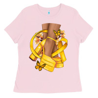 Bubblegum Pink Childhood Cancer diva yellow ribbon Ladies Tee - NancyCooperArtShop