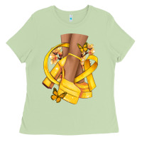 Matcha Childhood Cancer diva yellow ribbon Ladies Tee - NancyCooperArtShop