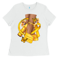 White Childhood Cancer diva yellow ribbon Ladies Tee - NancyCooperArtShop