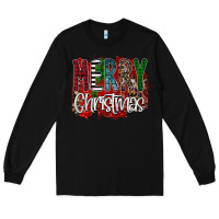 Black Merry Christmas Buffalo Plaid Leopard Long Sleeve Tee - Bettercallsaul