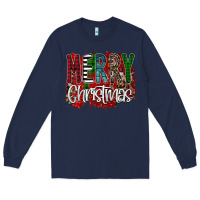 Navy Merry Christmas Buffalo Plaid Leopard Long Sleeve Tee - Bettercallsaul
