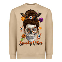 Mushroom Spooky Vibes Skull Messy Bun Heavyweight Sweatshirt - texasbilliewilder