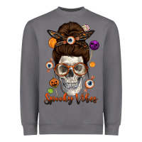 Storm Spooky Vibes Skull Messy Bun Heavyweight Sweatshirt - texasbilliewilder