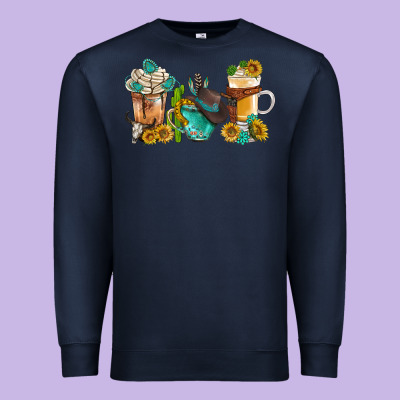 Western Coffee Cups With Sunflower And Gemstone Bbs Premium Sweatshirt Designed By Bundleandbundleshop