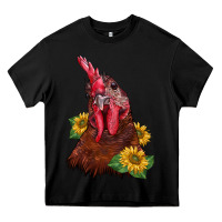 Black rooster sunflower Heavy Core Tee - BarkalooDesign