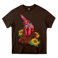 Chocolate Brown rooster sunflower Heavy Core Tee - BarkalooDesign