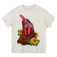 Cream rooster sunflower Heavy Core Tee - BarkalooDesign