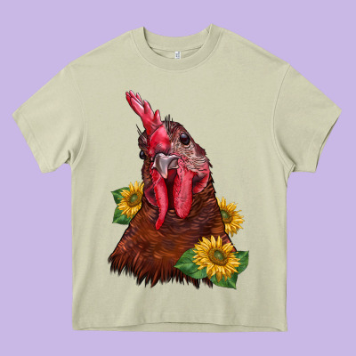 Rooster Sunflower Heavy Core Tee Designed By Barkaloodesign