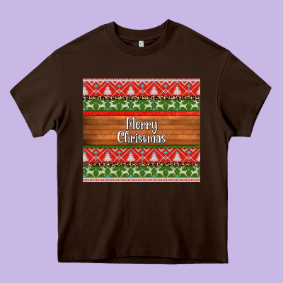 Merry Christmas Knitted Reindeer Pattern Heavy Core Tee Designed By Jasminsmagicworld
