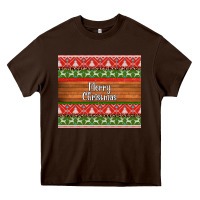 Chocolate Brown merry christmas knitted reindeer pattern Heavy Core Tee - Jasminsmagicworld