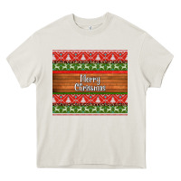 Cream merry christmas knitted reindeer pattern Heavy Core Tee - Jasminsmagicworld