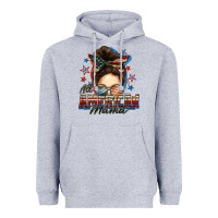 Heather Grey All American mama messy bun 4th of july Heavyweight Hoodie - FaDigitalArtStudio