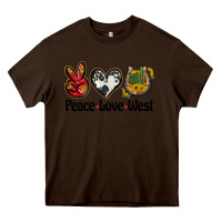 Chocolate Brown peace love west Heavy Core Tee - BarkalooDesign