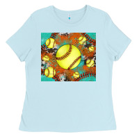 Baby Blue softball cowhide turquoise glitter tumbler Ladies Tee - Jasminsmagicworld