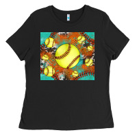 Black softball cowhide turquoise glitter tumbler Ladies Tee - Jasminsmagicworld