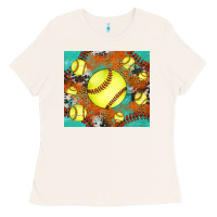 Bone softball cowhide turquoise glitter tumbler Ladies Tee - Jasminsmagicworld